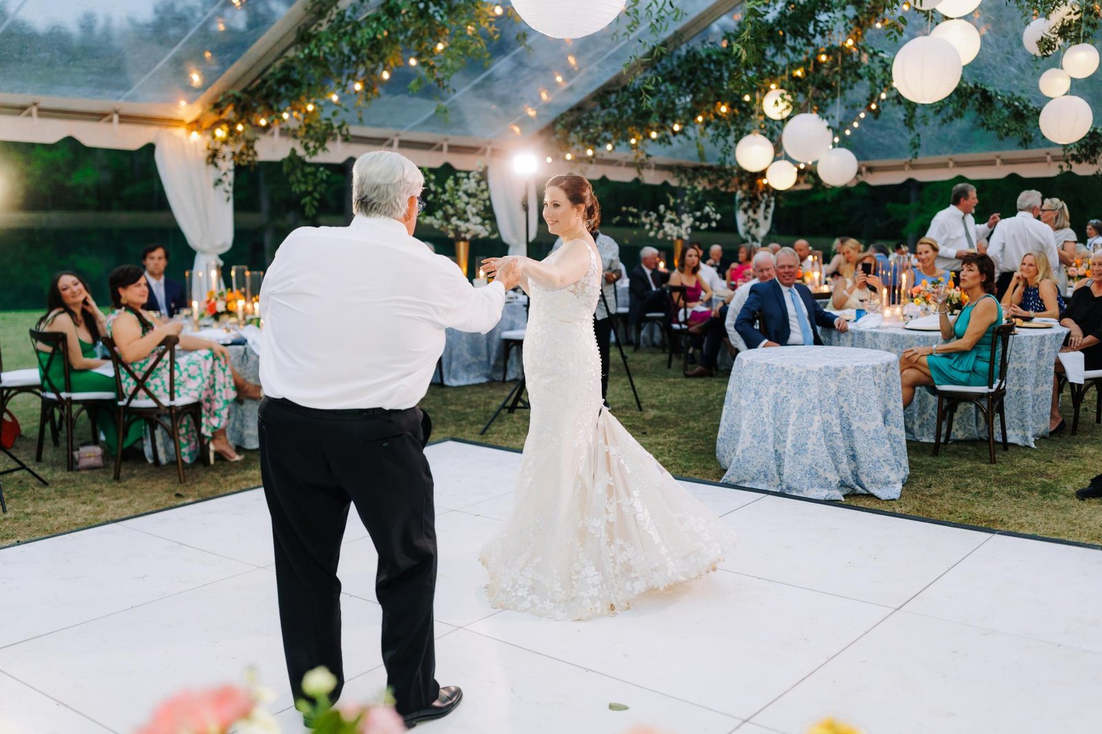 Solid black and white dance floor set up at a Salt Lake City wedding reception